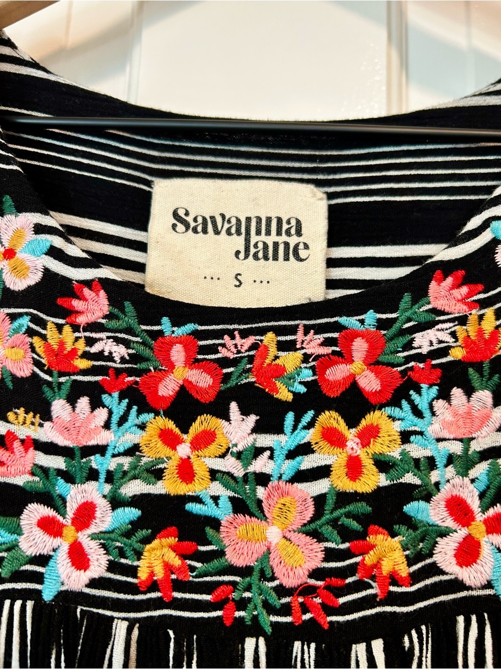 Savanna Jane Embroidered Striped Boho Blouse - Small - Picture 4 of 6